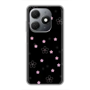 Чехол с розовым рисунком для TECNO Spark 20 (Розовые цветы на черном)
