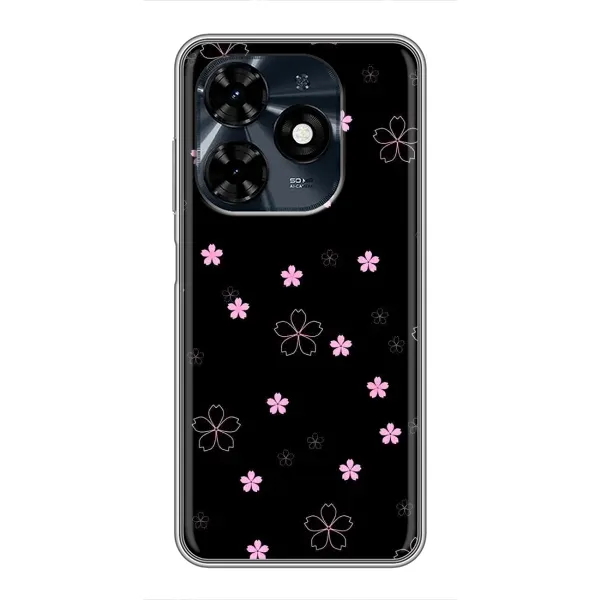 Чохол з принтом «Рожеві квіти на чорному» для TECNO Spark 20c