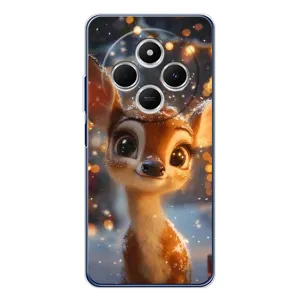 Яркий чехол для TECNO Spark 30 с Зимними Оленятами (Олененок среди гирлянд)