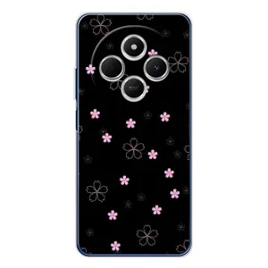 Чехол с розовым рисунком для Tecno Spark 30 (Розовые цветы на черном)