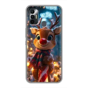 Яркий чехол для TECNO Spark 7 (KF6n) с Зимними Оленятами (Олень с шарфом)