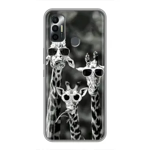 Силиконовый чехол с КАРТИНКАМИ лето для TECNO Spark 7P (AlphaPrint) (Жирафы в очках)