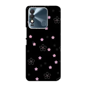 Чехол с розовым рисунком для TECNO Spark 8 (Розовые цветы на черном)