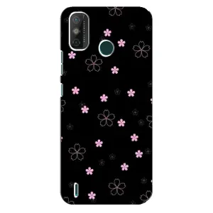 Чехол с розовым рисунком для TECNO Spark GO (2021) (Розовые цветы на черном)