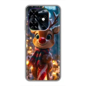 Яркий чехол для Tecno Spark Go 2024 (BG6) с Зимними Оленятами (Олень с шарфом)