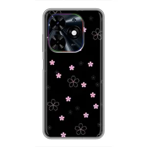 Чехол с розовым рисунком для Tecno Spark Go 2024 (BG6) (Розовые цветы на черном)