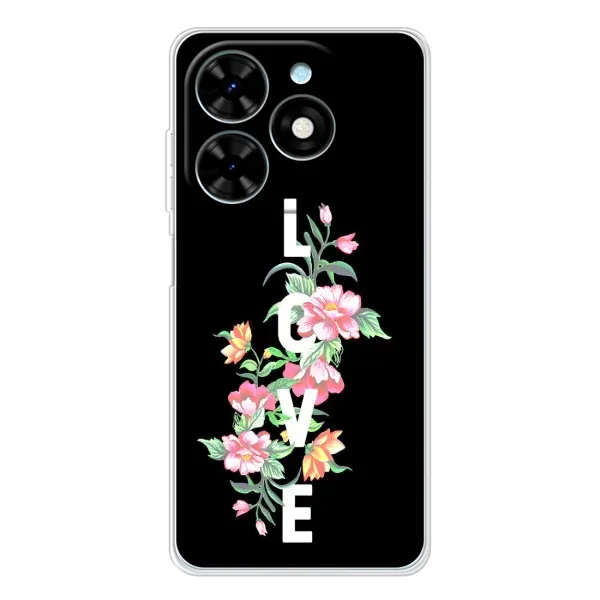 Чехол с принтом «Цветы LOVE» для TECNO Spark Go 2025