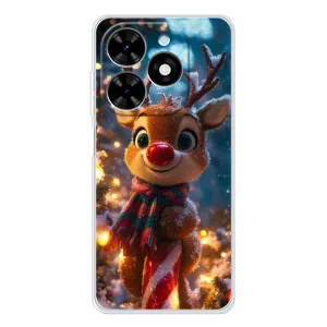 Яркий чехол для TECNO Spark Go 2025 с Зимними Оленятами (Олень с шарфом)