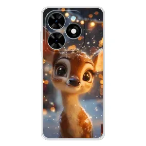 Яркий чехол для TECNO Spark Go 2025 с Зимними Оленятами (Олененок среди гирлянд)