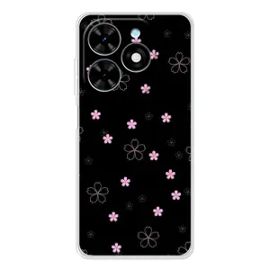 Чохол з розовим принтом для Tecno Spark Go 2025 (Рожеві квіти на чорному)