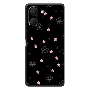 Чехол с розовым рисунком для TECNO Spark Go 3 (Розовые цветы на черном)