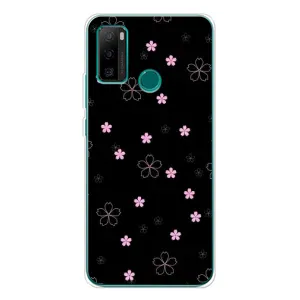 Чехол с розовым рисунком для Ulefone Note 10P (Розовые цветы на черном)