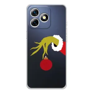 Зимние Чехлы для Нот 18 Про - прозрачный фон (Гринч с игрушкой)