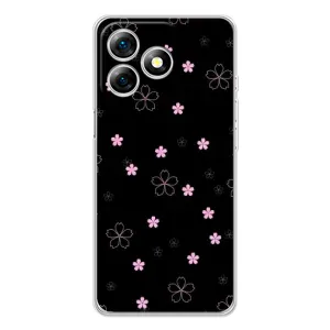 Чехол с розовым рисунком для Ulefone Note 18 Pro (Розовые цветы на черном)
