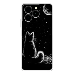 Чехол с принтом для Ulefone Note 20 Pro (AlphaPrint) Модные коты (Котик и луна)
