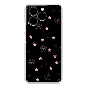 Чехол с розовым рисунком для Ulefone Note 20 Pro (Розовые цветы на черном)