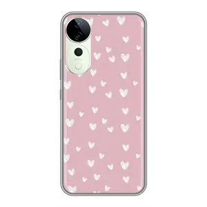 Чехол с розовым рисунком для ViVO iQOO Z10R (Сердечки на розовом)