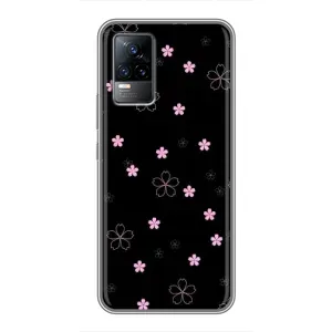 Чехол с розовым рисунком для Vivo V21 (Розовые цветы на черном)