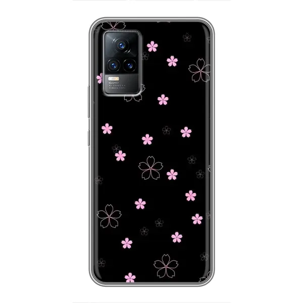 Чехол с принтом «Розовые цветы на черном» для Vivo V21 Чехол с принтом «Розовые цветы на черном» для Vivo V21
