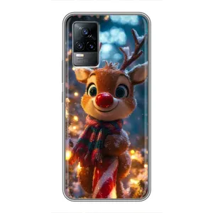 Яркий чехол для Vivo V21E с Зимними Оленятами (Олень с шарфом)