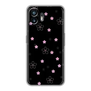 Чехол с розовым рисунком для ViVO V60 Lite (Розовые цветы на черном)