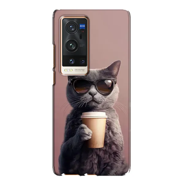 Чехол с принтом «Кот с кофе» для Vivo X60 Pro Plus