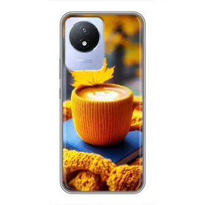 Чехол с уникальным дизайном «Осень с кофе» для Vivo Y02 (Кофе на желтом пледе)