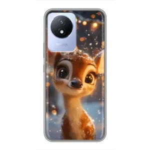 Яркий чехол для Vivo Y02 с Зимними Оленятами (Олененок среди гирлянд)