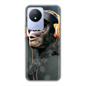 Чехол с Обезьянами Vivo Y02 - (AlphaPrint) (В наушниках)