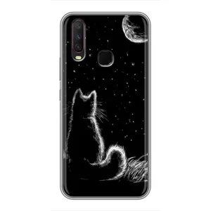 Чехол с принтом для ViVO Y17 (AlphaPrint) Модные коты (Котик и луна)