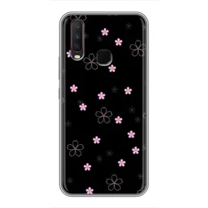 Чехол с розовым рисунком для ViVO Y17 (Розовые цветы на черном)