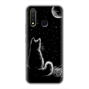 Чохол з принтом для Vivo Y19 (AlphaPrint) Модні коти (Котик і місяць)
