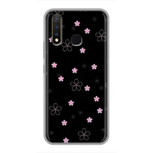 Чохол з розовим принтом для Vivo Y19 (Рожеві квіти на чорному)