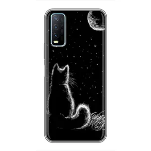 Чехол с принтом для ViVO Y20 (AlphaPrint) Модные коты (Котик и луна)