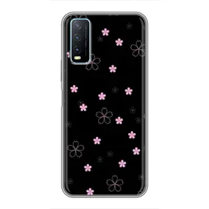 Чехол с розовым рисунком для ViVO Y20 (Розовые цветы на черном)