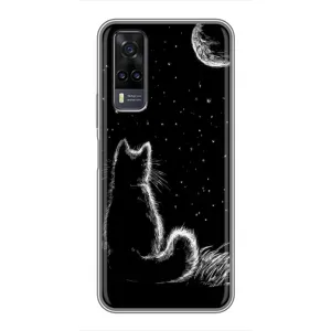 Чехол с принтом для ViVO Y31 (AlphaPrint) Модные коты (Котик и луна)