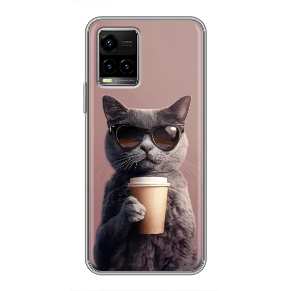 Чехол с принтом «Кот с кофе» для Vivo Y33s