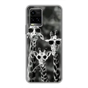 Силиконовый чехол с КАРТИНКАМИ лето для Vivo Y33s (AlphaPrint) (Жирафы в очках)