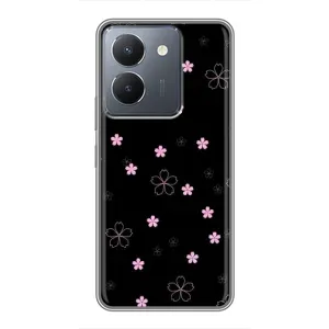 Чехол с розовым рисунком для VIVO Y36 (Розовые цветы на черном)