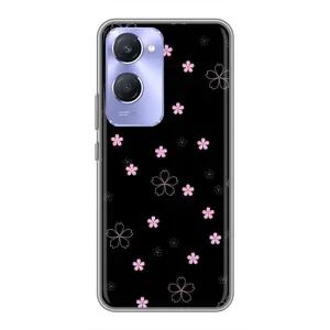 Чехол с розовым рисунком для Vivo Y36c (Розовые цветы на черном)