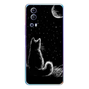 Чехол с принтом для Vivo Y72 (AlphaPrint) Модные коты (Котик и луна)