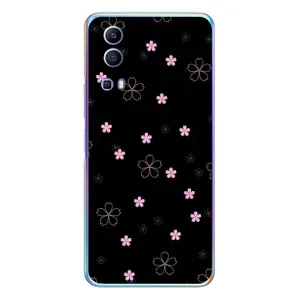 Чохол з розовим принтом для Vivo Y72 (Рожеві квіти на чорному)