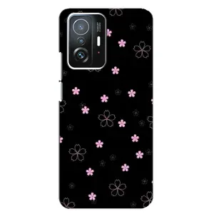 Чохол з розовим принтом для Xiaomi 11T / 11T Pro (Рожеві квіти на чорному)