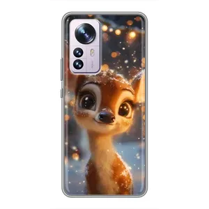 Яркий чехол для Xiaomi 12 / 12X с Зимними Оленятами (Олененок среди гирлянд)