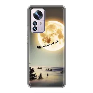 Новогодние, Праздничные Чехлы для Xiaomi 12 / 12X - 2024 год (Санта на луне)