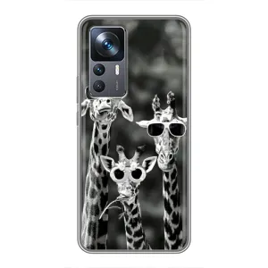 Силиконовый чехол с КАРТИНКАМИ лето для Xiaomi 12T Pro (AlphaPrint) (Жирафы в очках)