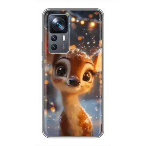 Яркий чехол для Xiaomi 12T с Зимними Оленятами (Олененок среди гирлянд)