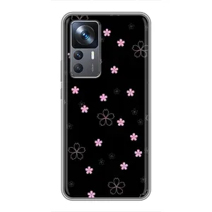 Чохол з розовим принтом для Xiaomi 12T (Рожеві квіти на чорному)