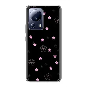 Чехол с розовым рисунком для Xiaomi 13 Lite (Розовые цветы на черном)