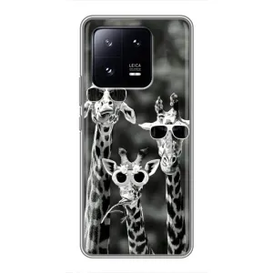 Силиконовый чехол с КАРТИНКАМИ лето для Xiaomi 13 Pro (AlphaPrint) (Жирафы в очках)